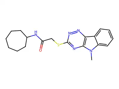 N-cycloheptyl-2-[(5-methyl-[1,2,4]triazino[5,6-b]indol-3-yl)sulfanyl]acetamide structure