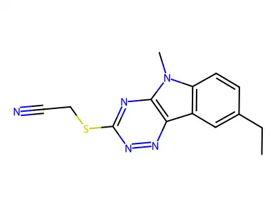 Acetonitrile,[(8-ethyl-5-methyl-5H-1,2,4-triazino[5,6-B]indol-3-YL)thio]- structure