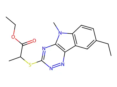 Ethyl 2-[(8-ethyl-5-methyl-[1,2,4]triazino[5,6-b]indol-3-yl)sulfanyl]propanoate structure
