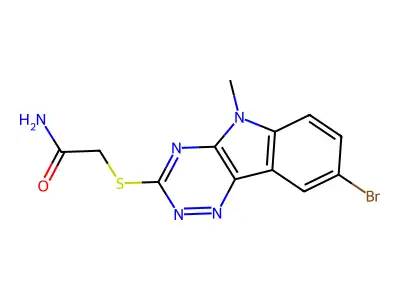 2-[(8-bromo-5-methyl-5H-[1,2,4]triazino[5,6-b]indol-3-yl)sulfanyl]acetamide structure