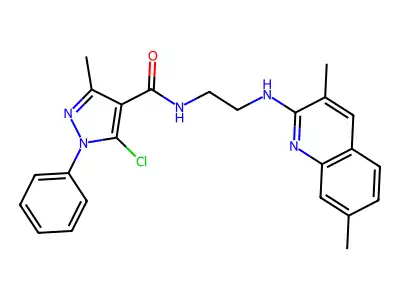 5-chloro-N-[2-[(3,7-dimethylquinolin-2-yl)amino]ethyl]-3-methyl-1-phenylpyrazole-4-carboxamide structure