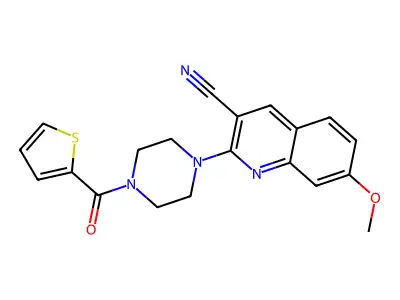 7-Methoxy-2-[4-(2-thienylcarbonyl)-1-piperazinyl]-3-quinolinecarbonitrile structure