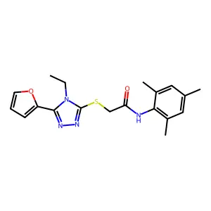 2-((4-Ethyl-5-(2-furyl)-4H-1,2,4-triazol-3-YL)thio)-N-mesitylacetamide structure