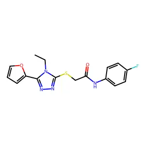 2-((4-Ethyl-5-(2-furyl)-4H-1,2,4-triazol-3-YL)thio)-N-(4-fluorophenyl)acetamide structure