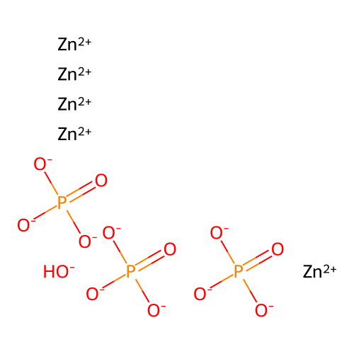 Pentazinc hydroxide tris(phosphate) structure