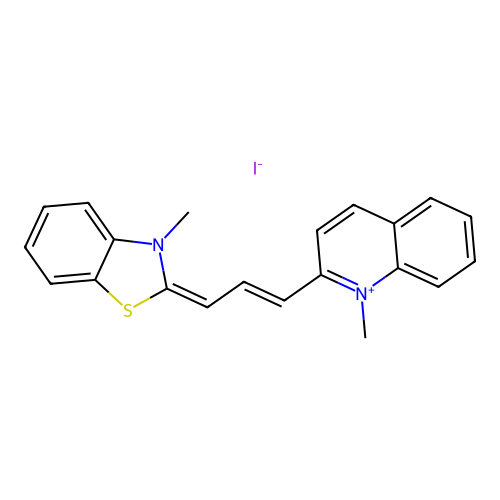 1-Methyl-2-(3-(3-methyl-3H-benzothiazol-2-ylidene)prop-1-enyl)quinolinium iodide structure