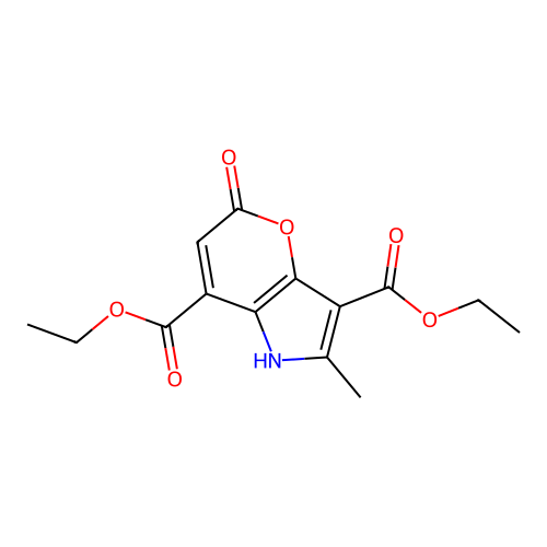 Diethyl 2-methyl-5-oxo-1,5-dihydropyrano[3,2-b]pyrrole-3,7-dicarboxylate structure