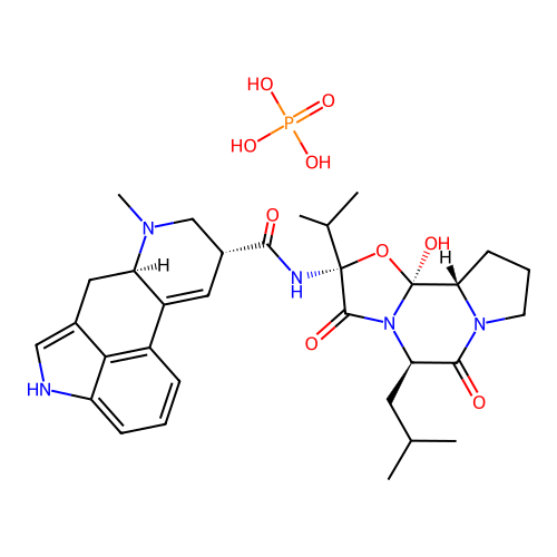 12'-Hydroxy-5'alpha-isobutyl-2'-isopropylergotaman-3',6',18-trionephosphate structure