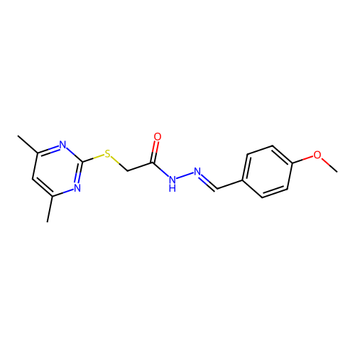 (E)-2-((4,6-dimethylpyrimidin-2-yl)thio)-N'-(4-methoxybenzylidene)acetohydrazide structure