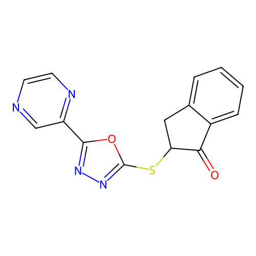 2-[(5-Pyrazin-2-yl-1,3,4-oxadiazol-2-yl)sulfanyl]-2,3-dihydroinden-1-one structure