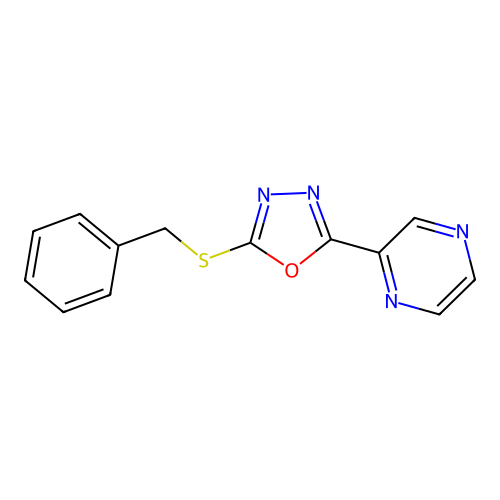 2-[5-(Benzylsulfanyl)-1,3,4-oxadiazol-2-yl]pyrazine structure