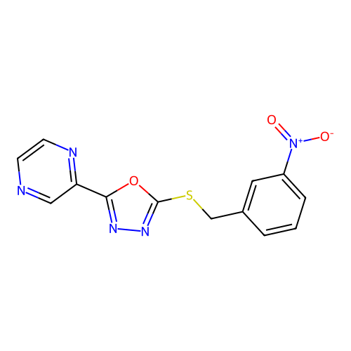 2-[(3-Nitrophenyl)methylsulfanyl]-5-pyrazin-2-yl-1,3,4-oxadiazole structure