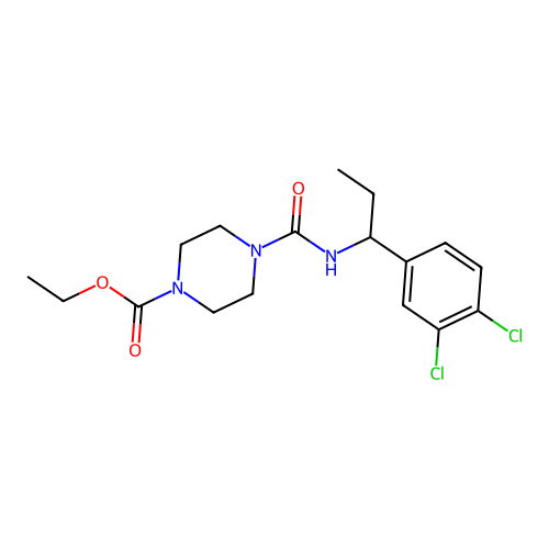 Ethyl 4-[1-(3,4-dichlorophenyl)propylcarbamoyl]piperazine-1-carboxylate structure