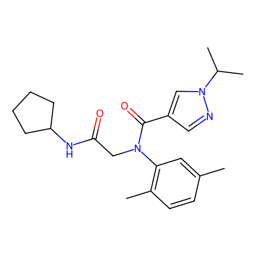 N-(cyclopentylcarbamoylmethyl)-N-(2,5-dimethylphenyl)-1-propan-2-yl-pyrazole-4-carboxamide structure