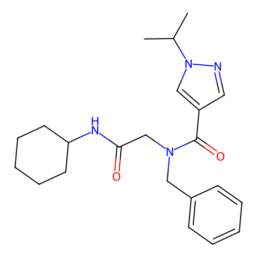 N-benzyl-N-[2-(cyclohexylamino)-2-oxoethyl]-1-propan-2-ylpyrazole-4-carboxamide structure