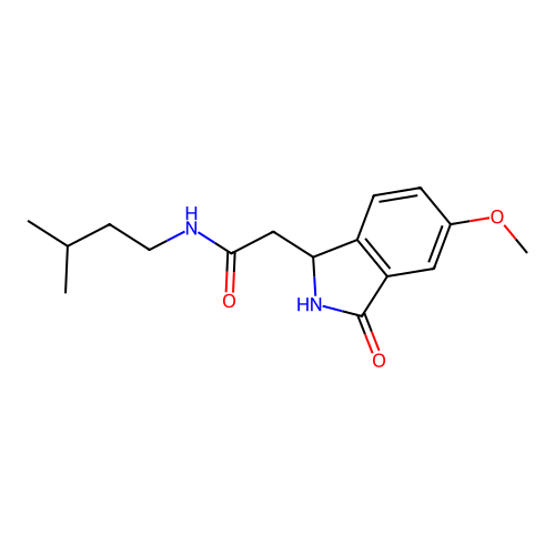 2-(5-methoxy-3-oxo-1,2-dihydroisoindol-1-yl)-N-(3-methylbutyl)acetamide structure