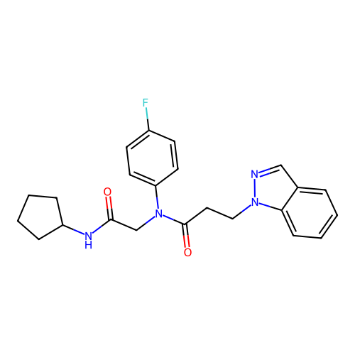 N-[2-(cyclopentylamino)-2-oxoethyl]-N-(4-fluorophenyl)-3-indazol-1-ylpropanamide structure