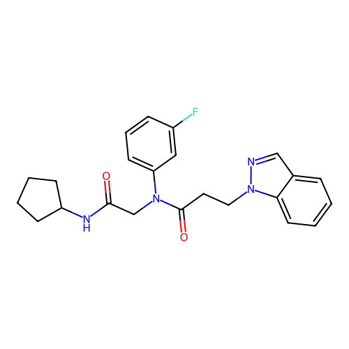 N-[2-(cyclopentylamino)-2-oxoethyl]-N-(3-fluorophenyl)-3-indazol-1-ylpropanamide structure