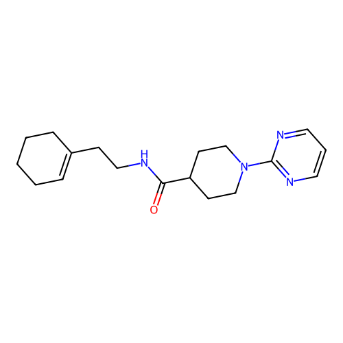 N-(2-(cyclohex-1-en-1-yl)ethyl)-1-(pyrimidin-2-yl)piperidine-4-carboxamide structure