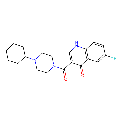 3-(4-cyclohexylpiperazine-1-carbonyl)-6-fluoro-1H-quinolin-4-one structure