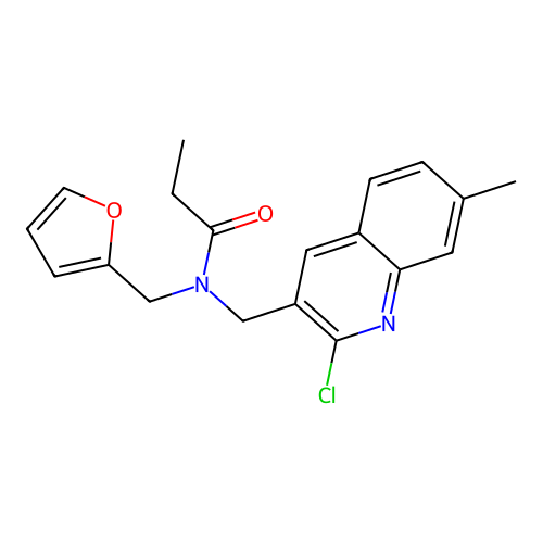 N-[(2-chloro-7-methylquinolin-3-yl)methyl]-N-(furan-2-ylmethyl)propanamide structure