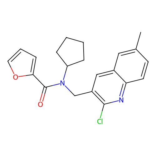 N-[(2-chloro-6-methylquinolin-3-yl)methyl]-N-cyclopentylfuran-2-carboxamide structure