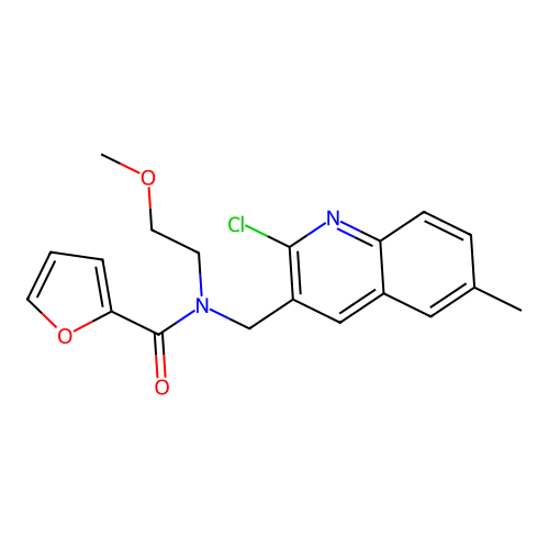 N-[(2-chloro-6-methylquinolin-3-yl)methyl]-N-(2-methoxyethyl)furan-2-carboxamide structure