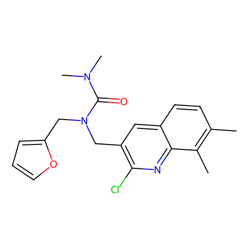 1-[(2-chloro-7,8-dimethyl-quinolin-3-yl)methyl]-1-(2-furylmethyl)-3,3-dimethyl-urea structure