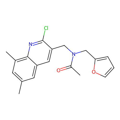N-[(2-chloro-6,8-dimethylquinolin-3-yl)methyl]-N-(furan-2-ylmethyl)acetamide structure