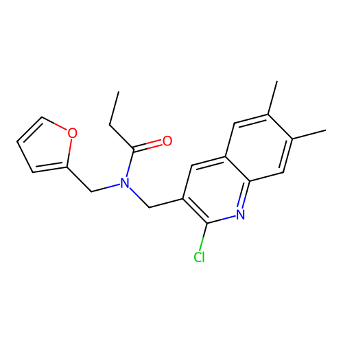 N-[(2-chloro-6,7-dimethylquinolin-3-yl)methyl]-N-(furan-2-ylmethyl)propanamide structure