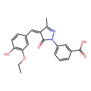 3-[(4E)-4-[(3-ETHOXY-4-HYDROXYPHENYL)METHYLIDENE]-3-METHYL-5-OXOPYRAZOL-1-YL]BENZOIC ACID structure