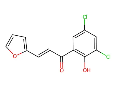(E)-1-(3,5-dichloro-2-hydroxyphenyl)-3-(furan-2-yl)prop-2-en-1-one structure