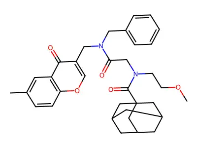 N-[2-[benzyl-[(6-methyl-4-oxochromen-3-yl)methyl]amino]-2-oxoethyl]-N-(2-methoxyethyl)adamantane-1-carboxamide structure