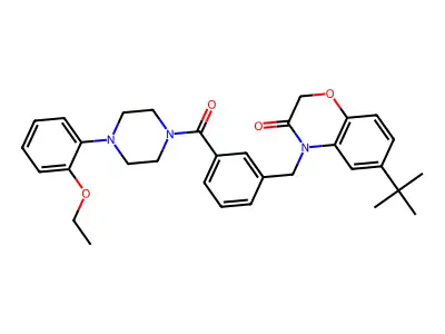 6-tert-butyl-4-[[3-[4-(2-ethoxyphenyl)piperazine-1-carbonyl]phenyl]methyl]-1,4-benzoxazin-3-one structure