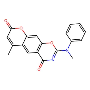 6-methyl-2-(N-methylanilino)pyrano[3,2-g][1,3]benzoxazine-4,8-dione structure