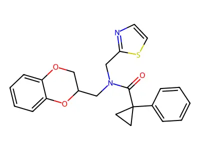 N-[(2,3-Dihydro-1,4-benzodioxin-2-yl)methyl]-1-phenyl-N-[(1,3-thiazol-2-yl)methyl]cyclopropane-1-carboxamide structure