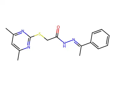 2-(4,6-Dimethyl-pyrimidin-2-ylsulfanyl)-acetic acid (1-PH-ethylidene)-hydrazide structure