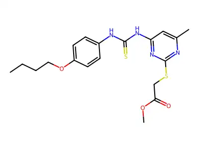 Methyl 2-[[4-[[[(4-butoxyphenyl)amino]thioxomethyl]amino]-6-methyl-2-pyrimidinyl]thio]acetate structure