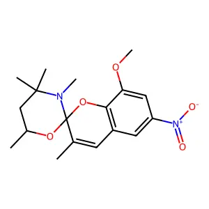 8'-Methoxy-3,3',4,4,6-pentamethyl-6'-nitrospiro[1,3-oxazinane-2,2'-chromene] structure