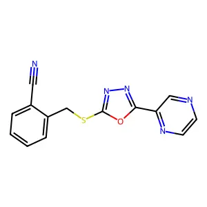 2-({[5-(2-Pyrazinyl)-1,3,4-oxadiazol-2-yl]sulfanyl}methyl)benzonitrile structure