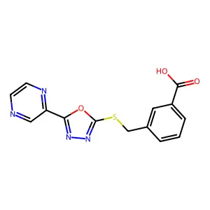3-({[5-(2-Pyrazinyl)-1,3,4-oxadiazol-2-yl]sulfanyl}methyl)benzoic acid structure