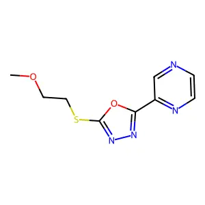 2-((2-Methoxyethyl)thio)-5-(pyrazin-2-yl)-1,3,4-oxadiazole structure