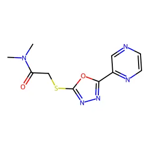 N,N-dimethyl-2-[(5-pyrazin-2-yl-1,3,4-oxadiazol-2-yl)sulfanyl]acetamide structure