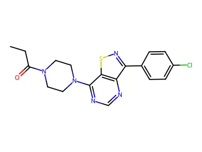 1-[4-[3-(4-chlorophenyl)-[1,2]thiazolo[4,5-d]pyrimidin-7-yl]piperazin-1-yl]propan-1-one structure