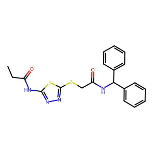 N-[5-[2-(benzhydrylamino)-2-oxoethyl]sulfanyl-1,3,4-thiadiazol-2-yl]propanamide structure