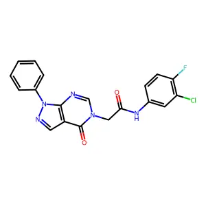 N-(3-chloro-4-fluorophenyl)-2-(4-oxo-1-phenyl-1,4-dihydro-5H-pyrazolo[3,4-d]pyrimidin-5-yl)acetamide structure