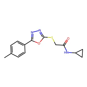 N-Cyclopropyl-2-(5-p-tolyl-[1,3,4]oxadiazol-2-ylsulfanyl)-acetamide structure