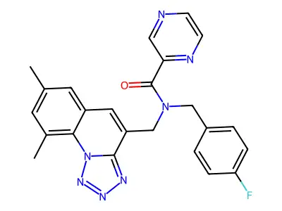 N-[(7,9-Dimethyltetrazolo[1,5-a]quinolin-4-yl)methyl]-N-(4-fluorobenzyl)-2-pyrazinecarboxamide structure