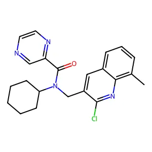 N-[(2-chloro-8-methylquinolin-3-yl)methyl]-N-cyclohexylpyrazine-2-carboxamide structure