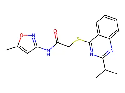 N-(5-methyl-3-isoxazolyl)-2-[(2-propan-2-yl-4-quinazolinyl)thio]acetamide structure